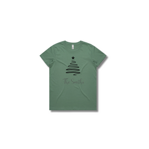 Personalised Women's Christmas T-Shirts Ribbon Tree