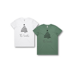 Load image into Gallery viewer, Personalised Women&#39;s Christmas T-Shirts Ribbon Tree
