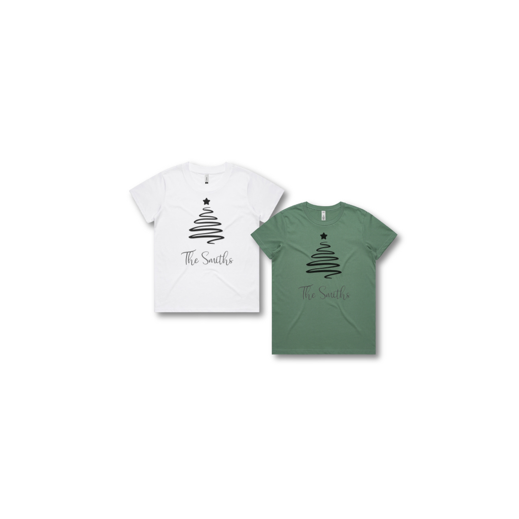 Personalised Kids Christmas T-Shirts Ribbon Tree