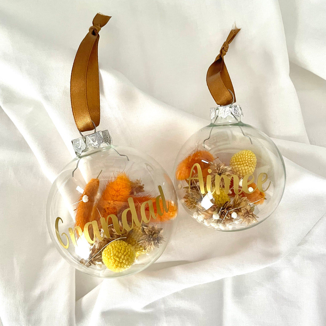 Personalised Dried Flower Christmas Bauble - Natural