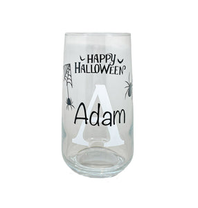 Personalised Halloween Glass with Spiders