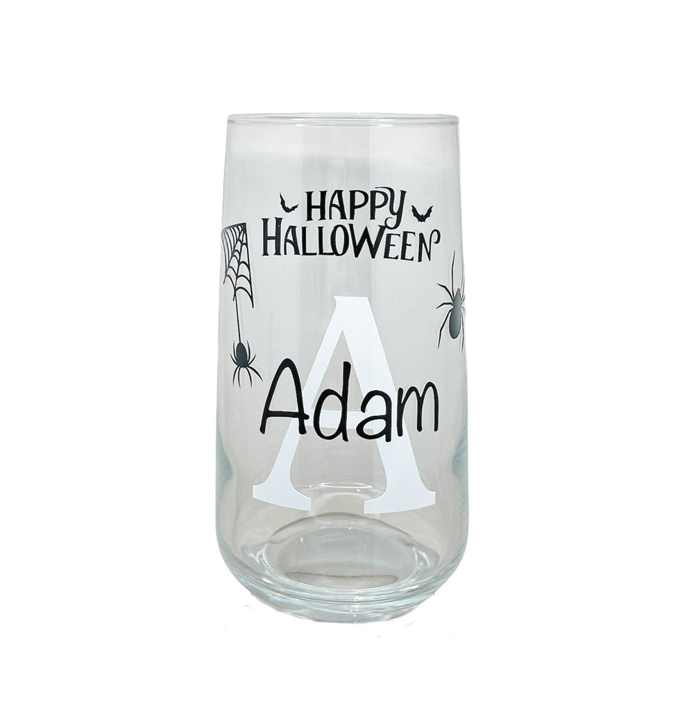 Personalised Halloween Glass with Spiders