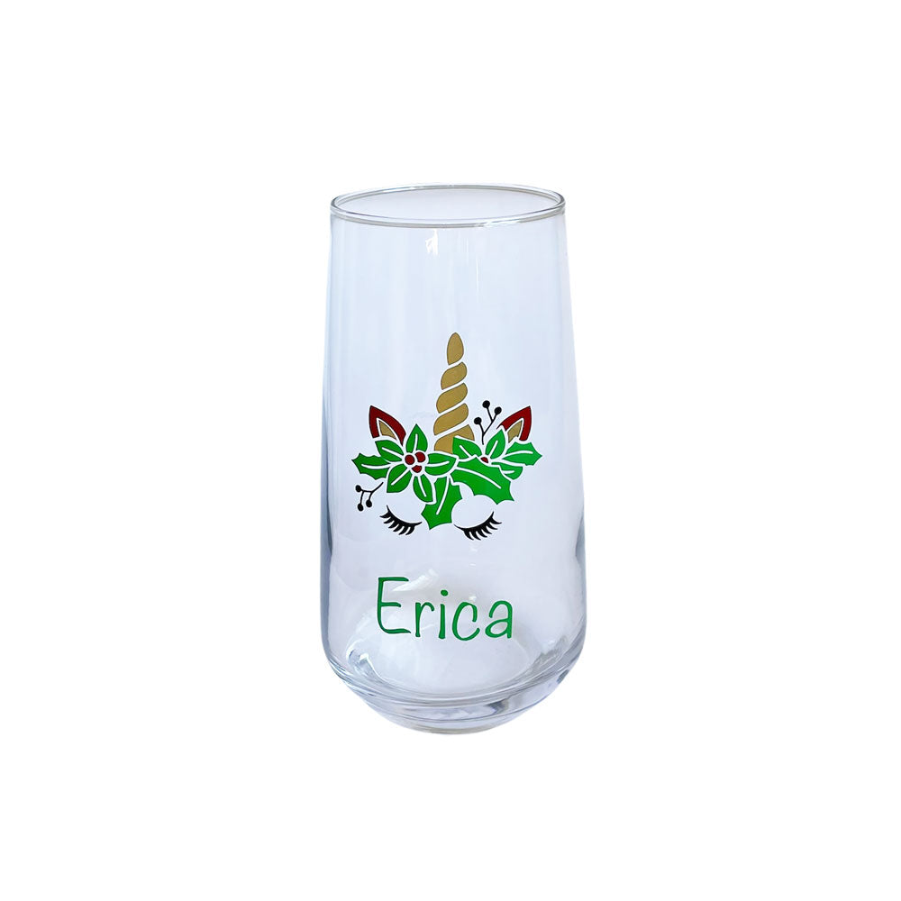 Personalised Christmas Unicorn Glass