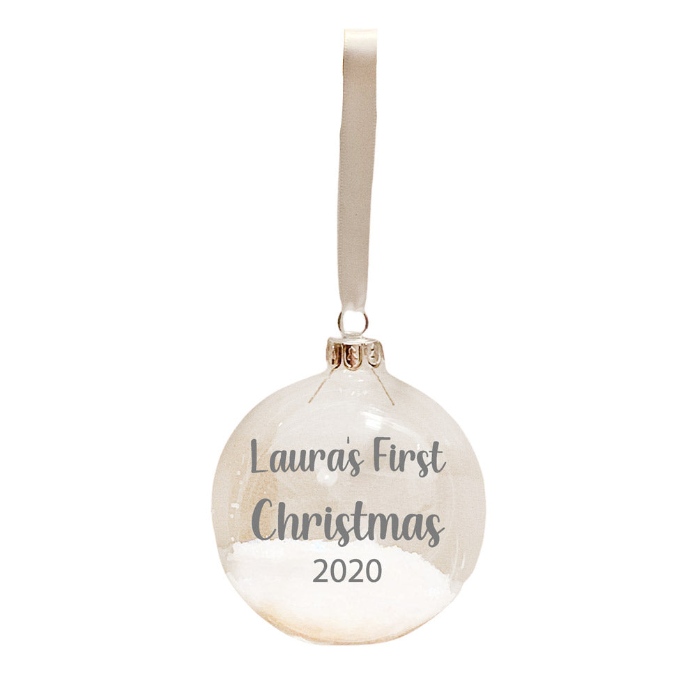 Personalised Snow Bauble White 9cm