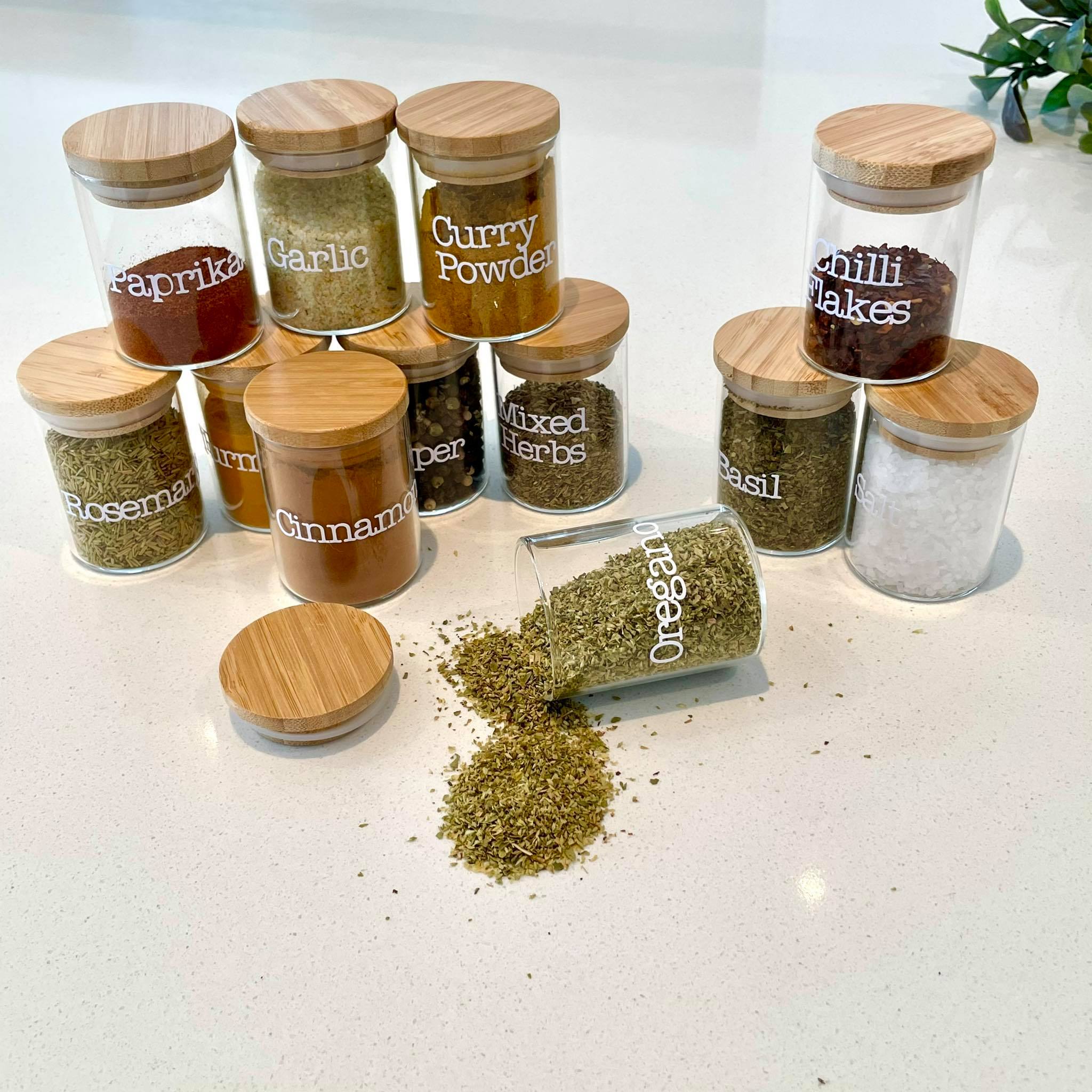 Bamboo Spice Rack & Spice Jar Label Bundle